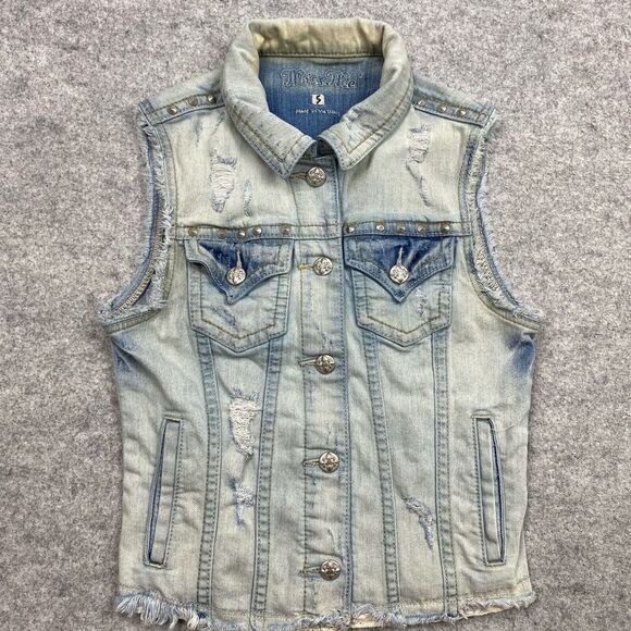 Miss Me Light Blue Denim Vest - Picture 1 of 8